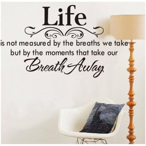 Wall sticker quotes"Life breath away" vinyl DIY Removable wallpapers 40*70cm for bedroom black home decor hot