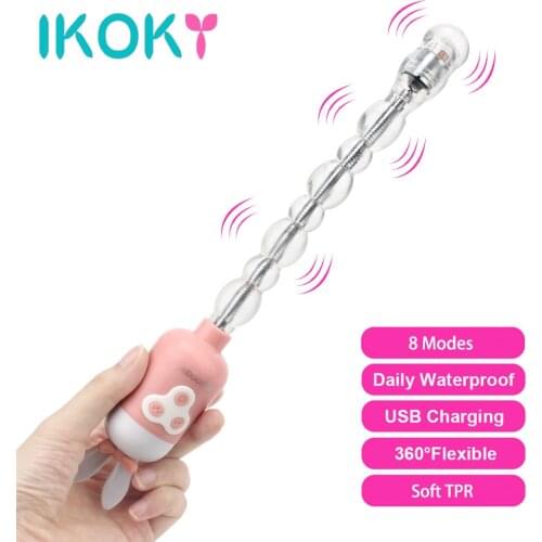 IKOKY Long Dildos Anal Beads Flexible Sex Toys for Women Men 8 Mode Vibrator Magic Wand Butt Plug G Spot Vagina Massager