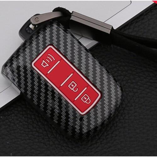 Carbon Car Key Case bag For Toyota Highlander RAV4 Camry Avalon Corolla 4 Buttons Remote Fob Cover Holder Protector Keychain Bag