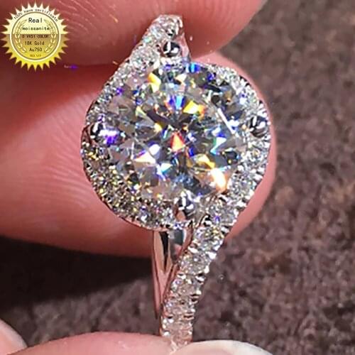 18K Au750 White Gold Ring 1 2 3 4 5 Carat Round DVVS Moissanite Diamond Ring Classic Trendy Elegant