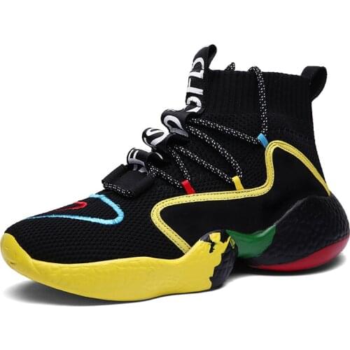 Men Running Shoes Big Size Sneakers Thick Sole High Top Sports Shoes Street Hip-Hop Casual Sock Shoe Retro Ball Shoes Male 38-48