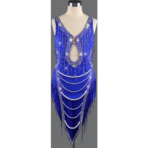 Latin dance competition clothing adult women professional performance clothing beads tube dress suspenders sexy children dress