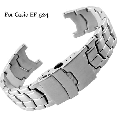 Brushed Stainless Steel Genuine Watch band For CASIO Edifice EF-524 Watch Strap Bracelet Men Watchband Silver Safety Clasp EF524