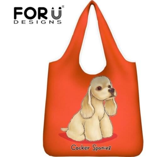FORUDESIHNS Multicolor Dog Print Shopping Bag Large Capacity Grocery Bags Eco-friendly Folding Picnic Bag Travel Shoulder Tote