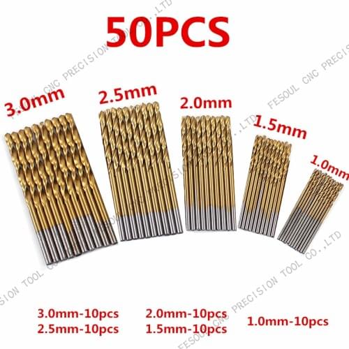 50Pcs/Set Twist Drill Bit Set Saw Set HSS High Steel Titanium Coated Drill Woodworking Wood Tool 1/1.5/2/2.5/3mm For Metal