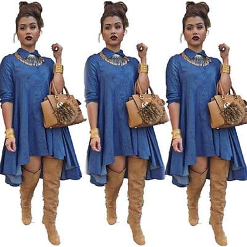 NEW Fashion Sexy Womens Denim Blouse Shirts Tops Party Clubwear Jeanswear Female Loose Casual Long Blouses