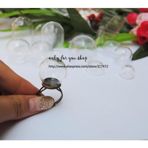 NEW!! 20*12mm Glass Round Cover Vial Pendant Locket globe Bottle Finger Ring Set (glass+ring)