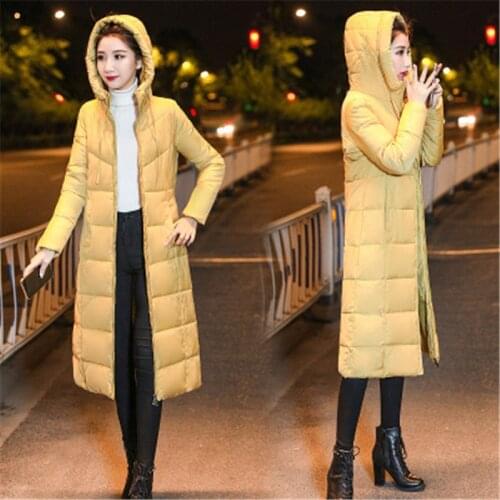 2019New Fashion Fat MM Solid Color Thick Cotton Coat Female Hooded Zipper Cotton Coat Longer Section Winter Warm Slim Coat AA62