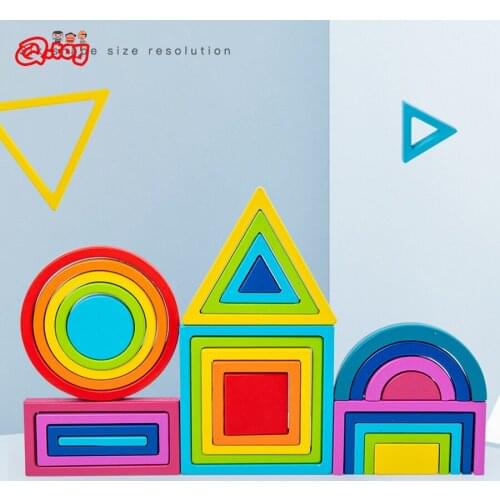 Montessori Educational Wooden Toy Children Baby Large Rainbow Stacker Stacking Games Kids Creative Building Blocks