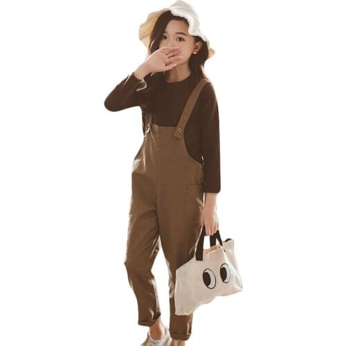 Clothes For Girls Solid Shirt + Jumpsuit 2PCS Teenage Girls Clothing Spring Autumn Kids Clothing 6 8 10 12 13 14 Year