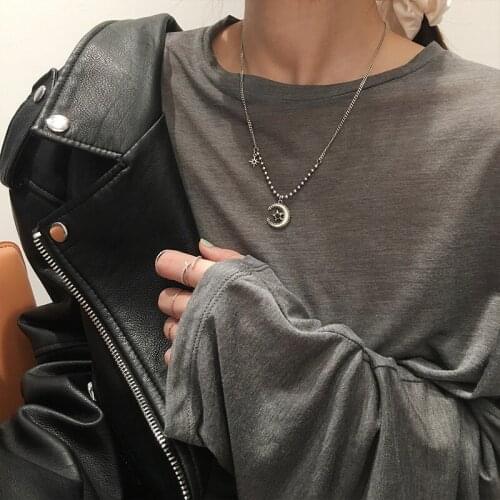 925 sterling silver moon star necklaces for women Clear round bead pendant necklace sweater chain charm party jewelry gifts