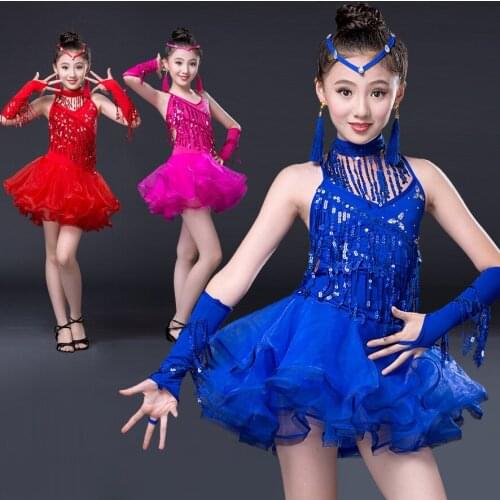 New Girls Performance Show Latin Dance Dresses Professional Kids Ballroom Dancing Tassel Latin Dress Stage Street Dance Clothes