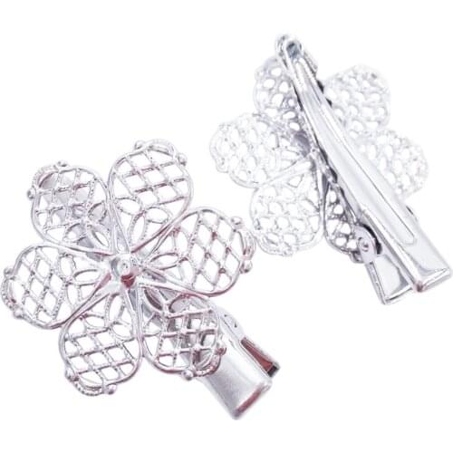 Silver Plated 120piece 35mm Hair Clips with 25mm Flower Hairgrips accessories Duckbill Clip Jewelry Findings Wholesale HCF17