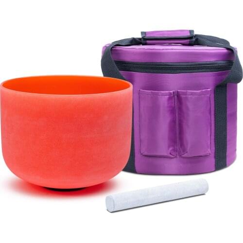 KVKA 10 inch D Note Sacral Chakra Orange Color Frosted Quartz Crystal Singing bowl with case