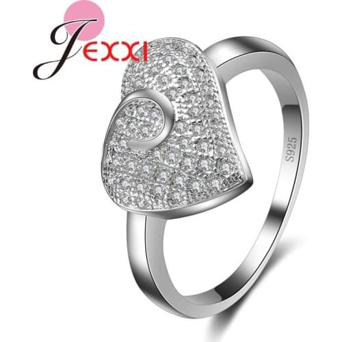 Lovely Girl Best Gift Clear CZ Crystal Stone Heart Pendant Ring for Women Wedding Party 925 Sterling Silver Anillo Bijoux