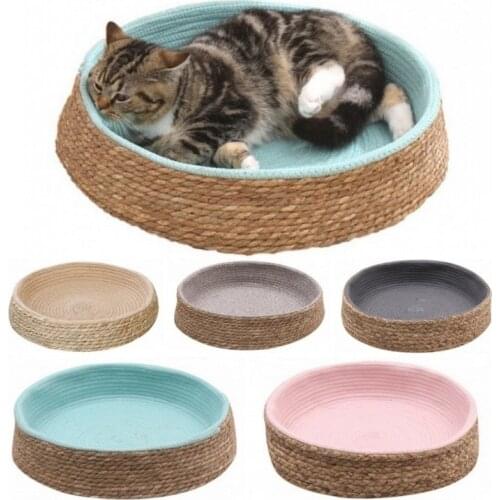 Durable Dog Cat Bed Couch Round Pet Houses Nest Kitten Lounge Sofa Condo Handcrafted Rattan Wicker Small Dogs Sleep Kennel Mat