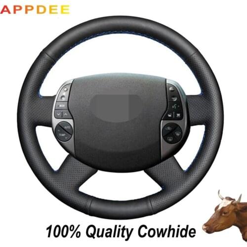 APPDEE Hand-stitched Black Genuine Leather Steering Wheel Cover for Peugeot 408 /Peugeot 308