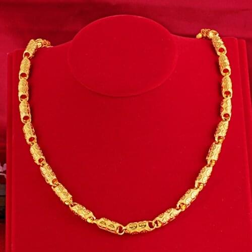 Luxury 24K Yellow Gold Plated Cylindrical Brass Solid Chain Necklaces for Men Necklace Chain Wedding Birthday Gold Jewelry Gift