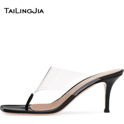 Clear Heels Transparent High Heel Sandals For Women 2020 Square Toe Heeld Flip Flops Ladies Slippers Slide Thong Sandal Shoes