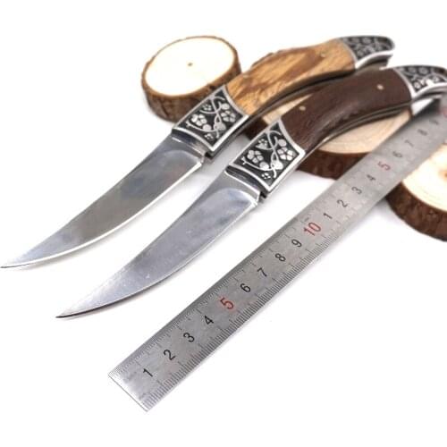 Folding Pocket Knife Outdoor Hunting Knives Tactical Survival Knife Zebra Wood Handle Combat Self-defense Camping EDC Multi Tool