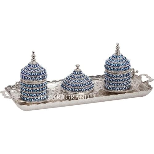 TURKISH COFFEE SET STONE DUAL STONE COFFEE SET - NAZARLI - WHITE YOUR EXCELLENT GOLD OR SILVER ENVELOPE SET FREE SHİPPİNG