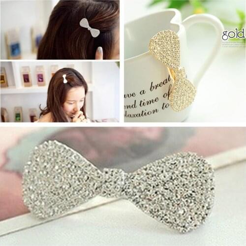 Xiwstar 2Pcs Full Crystal Rhinestone Mini Bow Hair Clips French Barrettes Fashion Hair Accessories for Women Girls