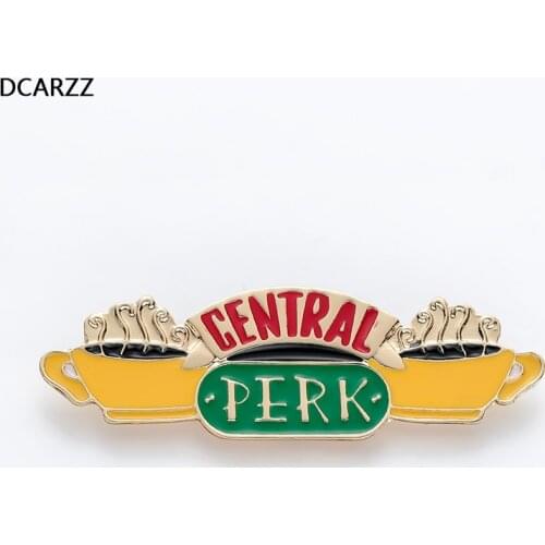 90s TV Show Central Perk Coffee Tee Funny Pin,Enamel Friends TV Show Message Brooch Unisex Metal Badge Gold Jewelry Wholesale