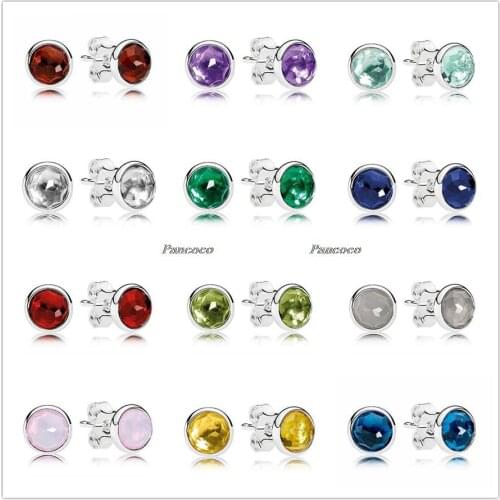 Authentic 925 Sterling Silver Birthday Gifts Twelve Months Droplets Stud Earrings For Women Wedding Gift Fashion Jewelry
