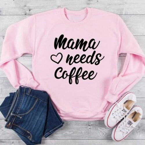 Vintage Tops Mama Need Coffee Women Fashion Sweatshirt Funny Slogan Heart Graphic Mother Days Gift Woman Quote Pullovers