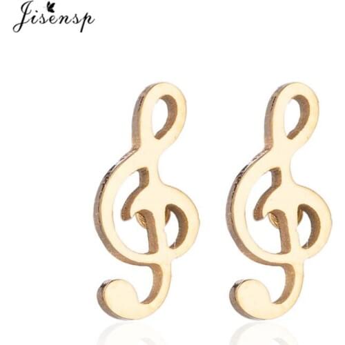Jisensp Vintage Musical Notes Earrings Stainless Steel Jewelry Earings for Women Accessory Mini Stud Earrings pendientes