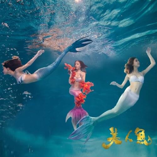 2PCS Mermaid Tail Costume With Monofin For Adults Women Swimming Cosplay Swimmable Mermaid Tail With Monofin Swimming Costumes