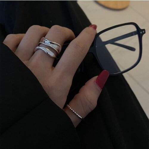 925 Sterling Silver Wave Double Layer Geometric Irregular Ring Simple Double Round Ball Rings For Women Girls Fashion Jewelry