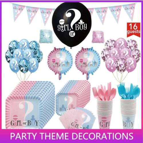 1 Set Gender Reveal Disposable Tableware Set Boy Or Girl Plate Napkin Gender Reveal Baby Shower Party Decorations Supplies