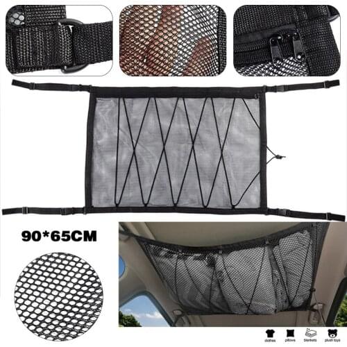 1pc Polyester Car Auto Roof Ceiling Cargo Net Pocket Mesh Storage Bag Pouch Holder For Van SUV Off Road 90x65cm Parts Tool