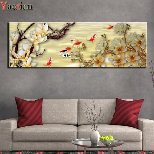 5D diamond embroidery Koi fish white magnolia flower landscape diamond painting cross stitch diamond mosaic DIY wall Decorative