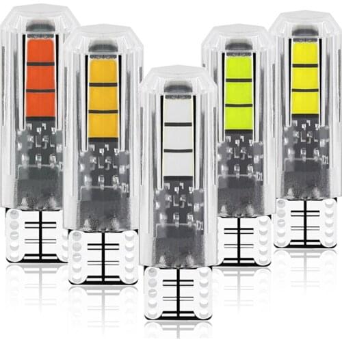 6pcs W5W 194 T10 LED Glass Housing Car Bulb 6000K White Green Blue Red Wedge License Plate Lamp Dome Light