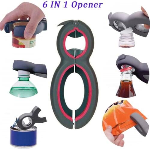 6 In 1 Multi-Function Bottle Opener Plastic Simple Bottle Opener Kitchen Gadget Gripper Can Wine Beer Lid Twist Off Wine Opener
