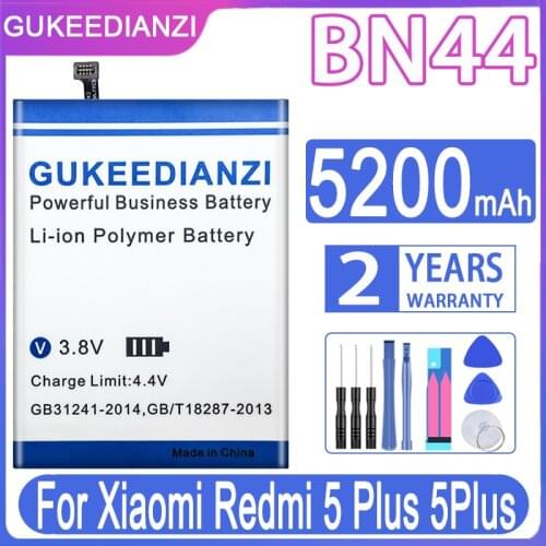 GUKEEDIANZI 100% New BN44 Mobile Phone Replacement High Capacity Strong Endurance Battery 5200mAh For Xiaomi Redmi 5 Plus 5Plus