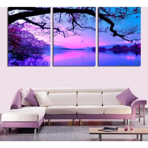 Free Shipping Painting Purple cloud scenery 3 Piece Art Picture Home Decor On Canvas Modern Wall Prints Unframed