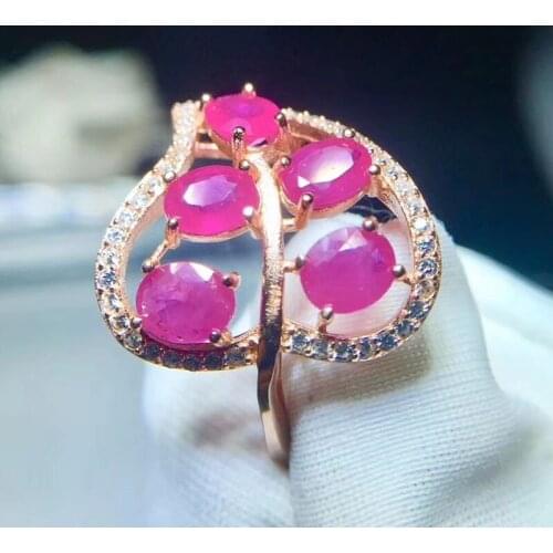 Per jewelry Leaf style big ring Natural real ruby Free shipping 0.5ct*5pcs gemstone 925 sterling silver T2061812