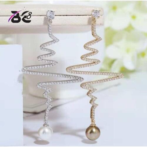 Be 8 Marvellous AAA Cubic Zirconia Long Drop Earrings Wave Design Dangle Earring for Women Fashion Jewelry Boucle D'oreille E830