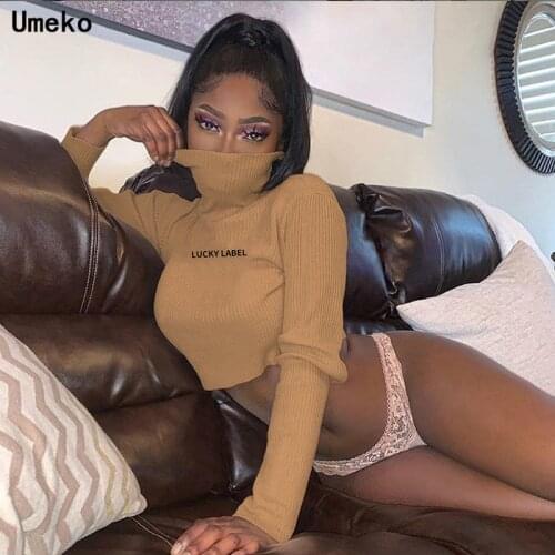 Lucky Label Embroidery Knitted Jumper Winter Autumn Crop Tops Turtleneck Pullovers Casual Sweaters Women Shirt Long Sleeve Y2K