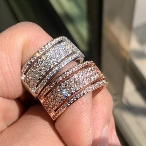 Luxury ring 925 Sterling silver Five Layer zircon Engagement Wedding Band Rings for women men Statement Party Jewelry
