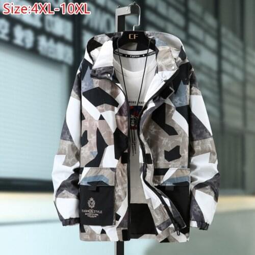 10XL Loose Men Jacket 150KG Outdoor Cargo Pattern 9XL Oversized Plus Hooded Autumn Spring 8XL Coat Male 7XL Hoodies Windbreaker