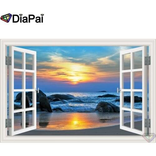 DIAPAI Square/Round Drill 5D DIY Diamond Painting "Window sunset scenery" Embroidery Cross Stitch Full Rhinestone Decor A25825