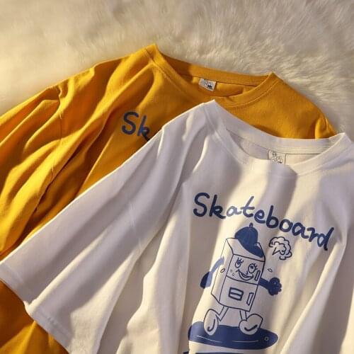 Summer T-shirt cartoon printing new mid-length loose short-sleeved casual all-match college wind jacket women