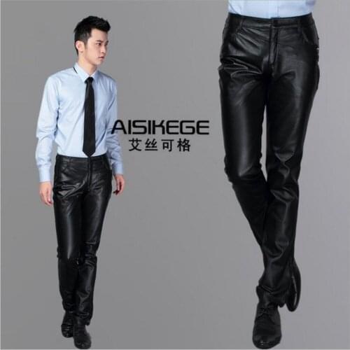 M-4xl 2021 New Slim First Layer Of Pigskin Leather Pants Mens Genuine Leather Trousers Fashion Motorcycle Pants Singer Costumes