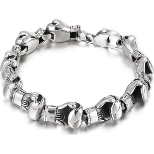 22cm Punk Rock Smooth Curb Link Boxing Boxer Glove Bracelet Hiphop 316L Stainless Steel Biker Chain Bracelets Jewelry For Men
