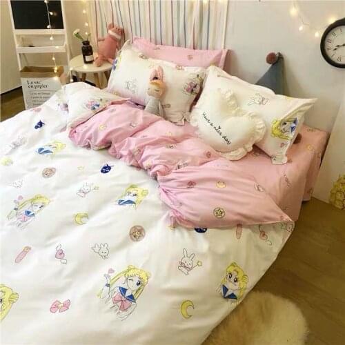 Pink beauty girl warrior home bedding 4pc set of comic sheets are covered without core pillowcase cute decoration.bed spreads