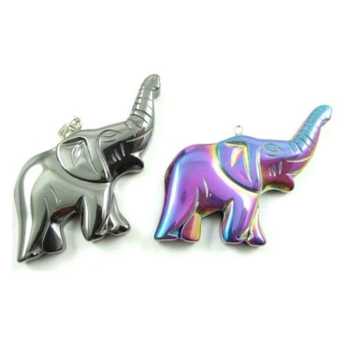 Natural Quartz crystal Titanium Hematite hand-Carved Elephant Gem pendant for diy jewelry making necklace Accessories2pcs
